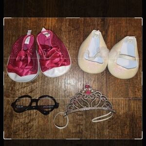 Build-A-Bear Pink Satin & Cream Glitter Dress-Up Shoe Set with Tiara and Glasses
